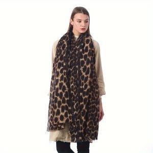 Cozy Leopard Print Tassel Shawl Scarf - Soft, Thick & Warm Faux Cashmere, Windproof, Long Wrap for Autumn/Winter Fashion Accessory, Hand Washable - Chic Women's Casual Wear