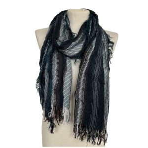 Striped Jacquard Fringe Summer Thin Scarf - Luxurious Viscose Long Shawl For Women