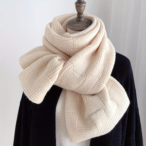 Unisex Solid Color Knit Scarf Simple Stylish Versatile Neck Scarf Autumn Winter Warm Going Out Coldproof Stretchy Scarf