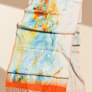 Luxuriously Cashmere Soft Aqua-Orange Multicolor Abstract Cashmere Blend Scarf Shawl, A Perfect Blend of Color and Comfort Scarf, Vibrant Colors, Unmatched Softness Scarf, Elegance and Warmth: Luxurious Abstract Cashmere Scarf, Bold Colors, Soft Touch: Abstract Cashmere Scarf