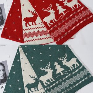 Unisex Christmas Reindeer Knit Scarf - Casual Polyester Long Warm Wrap for Autumn & Winter, Festive Elasticity Pattern Scarf, Ideal for Weekend Casual & Couples Christmas Gift, Machine Washable