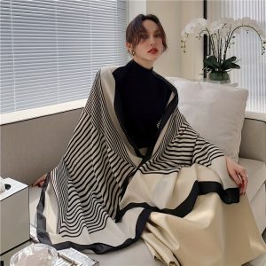 Geometric Striped Large Scarf Elegant Large Size Thin Breathable Wrap Shawl Ladies Stylish Warm Decoration Neck Scarf