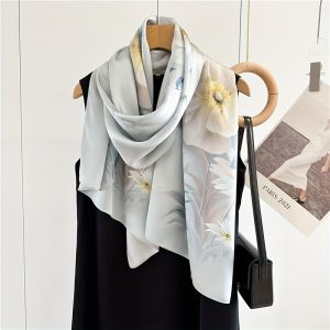 Elegant Women's Silk Scarf - Soft, Sun-Protective & Breathable with Chic Floral Print for Autumn Fashion